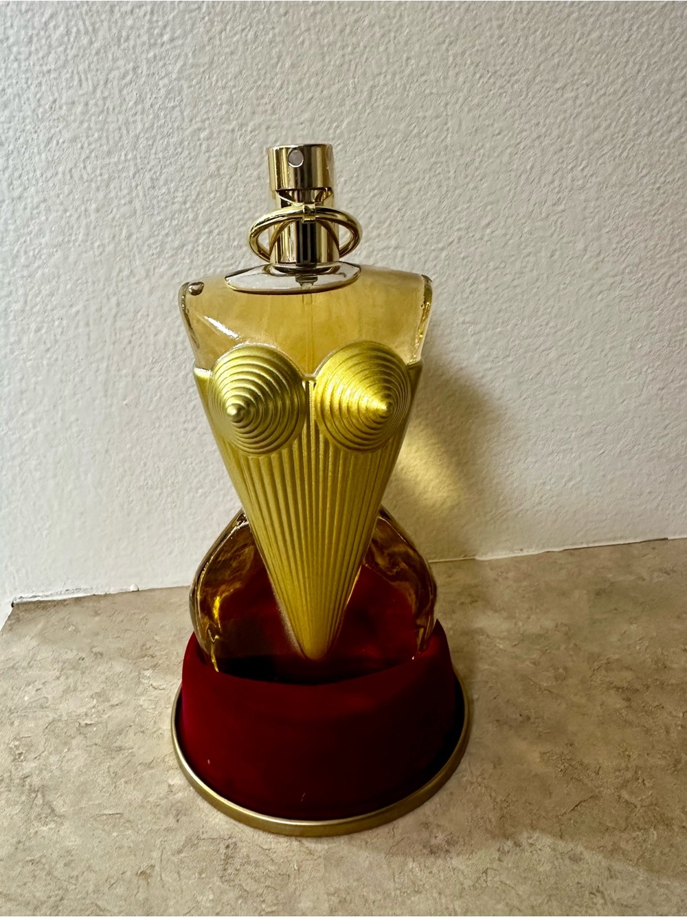 Jean Paul Gaultier Metallic Gold Torso Vase with Red Base 3.4 FL OZ